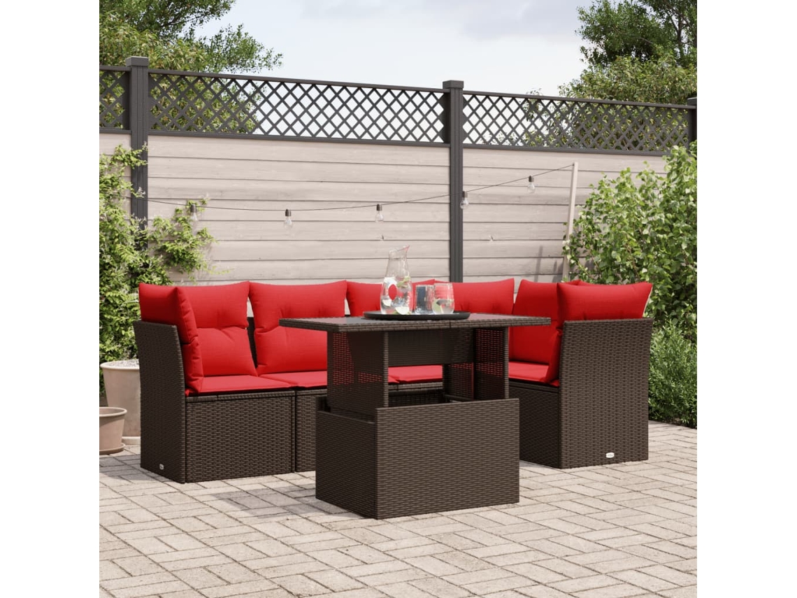 Vidaxl Conjunto De Sofá De Jardim Com 6 Peças E Almofadas Em Rattan Sintético Marrom