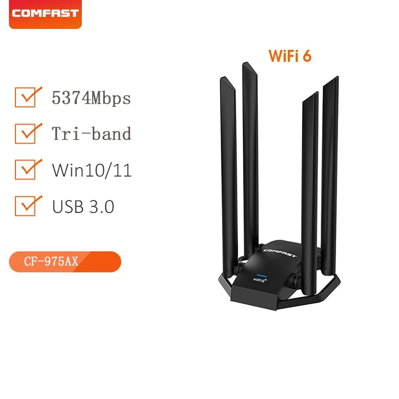 (ax5400 2 Antenas) Adaptador De Rede Sem Fio Usb Gigabit Para Jogos Wifi 6 Dongle Com Antena
