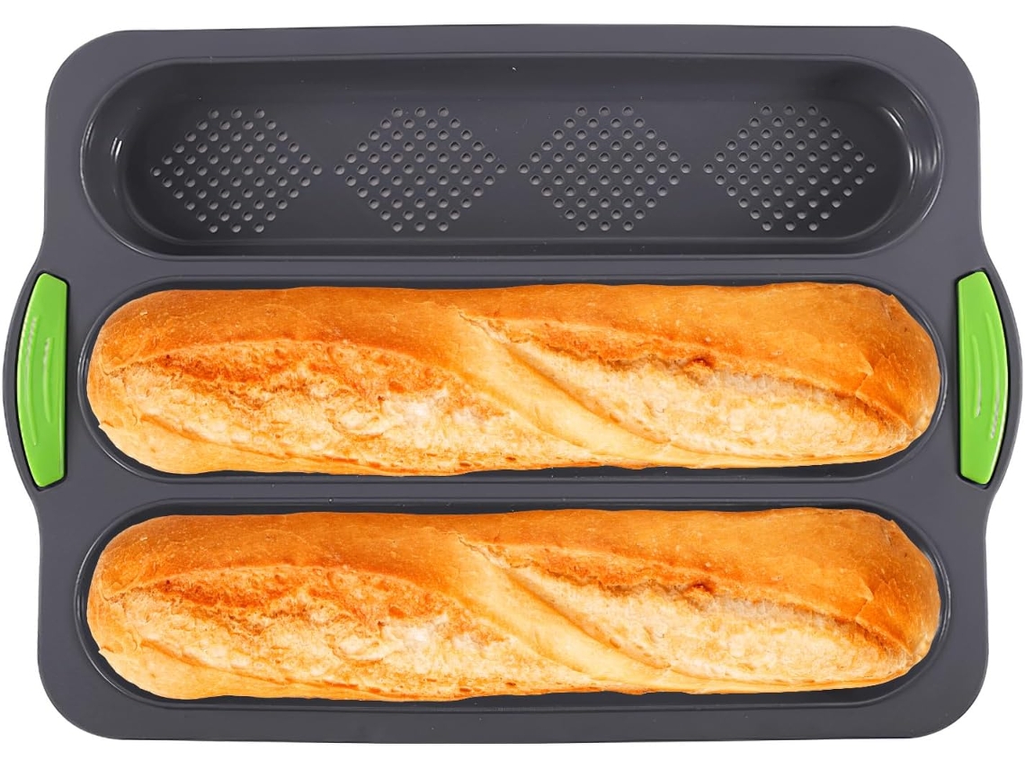 Forma Antiaderente Para Baguete E Pão Francês, Em Silicone, 3 Cavidades, Para Forno, Confeitaria E Preparo Doméstico
