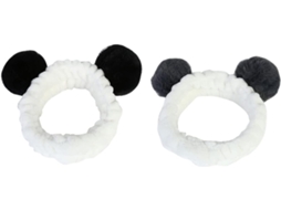 Conjunto De 2 Faixas De Cabelo Com Estampa De Panda Para Maquiagem E Cuidados Faciais, Confortáveis, Pretas.