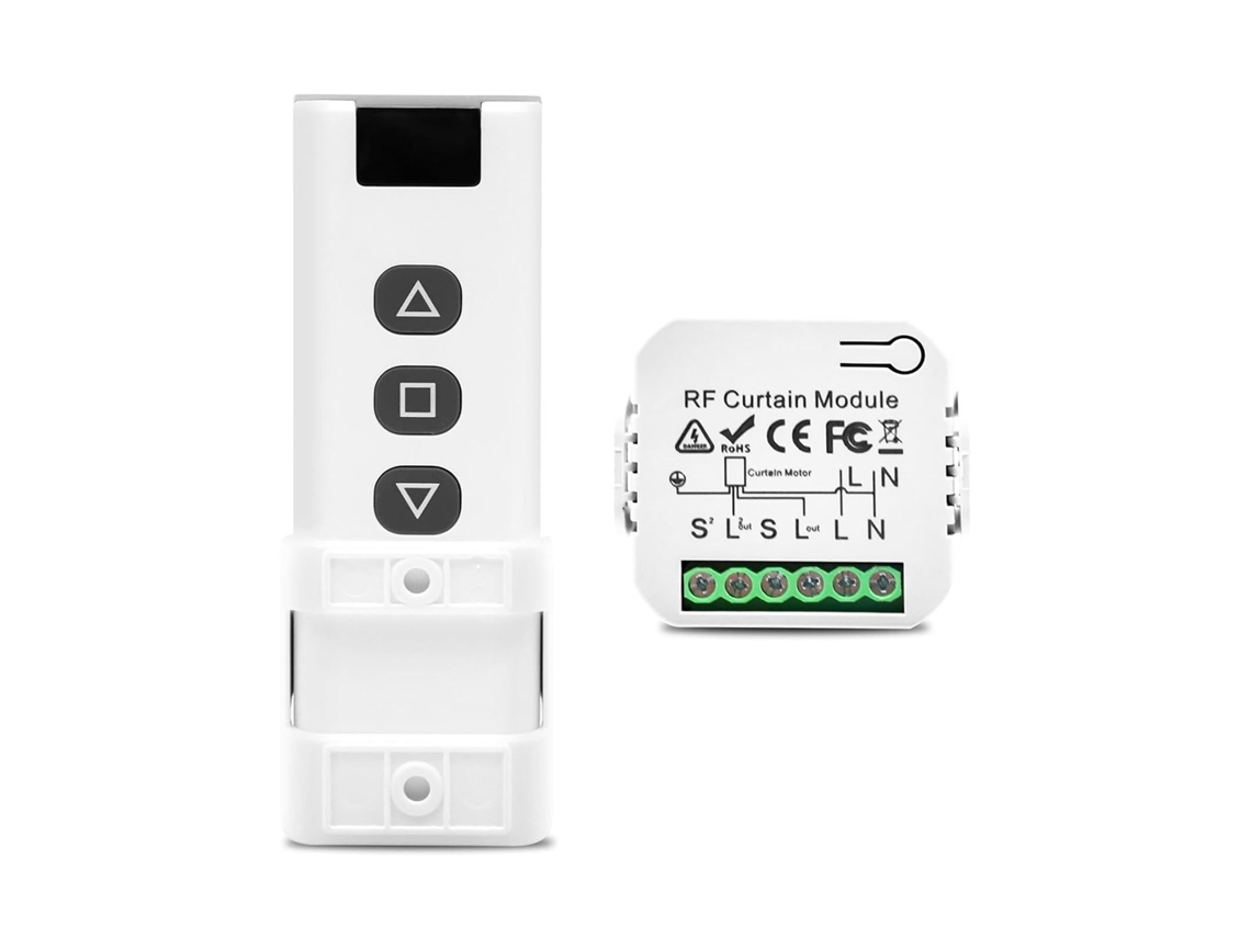 Kit de controle sem fio para persianas e cortinas de enrolar com controle remoto, compatível com persianas e cortinas de enrolar, fácil instalação, alcance de até