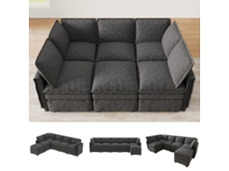Sofá Modular Xxl Convertível Em Cama, Formato U/l, Pufe Móvel E Assento Duplo, Chenille Cinzento