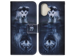 Capa Carteira Para Iphone 16 Em Couro Com Estampa De Cachorro E Lobo, Com Padrão