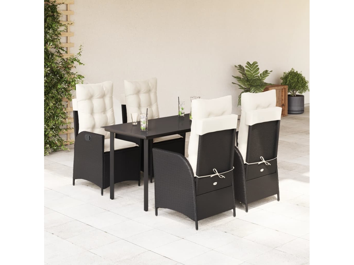 5 Pcs Conjunto De Jantar P/ Jardim C/ Almofadões Vime Pe Preto Dkd Home Decor