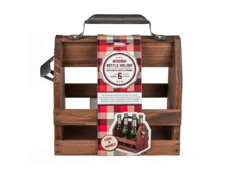 Porta-Garrafas de Madeira para 6 Garrafas de 33Cl com Abre-Garrafas de Metal OUT OF THE BLUE KG