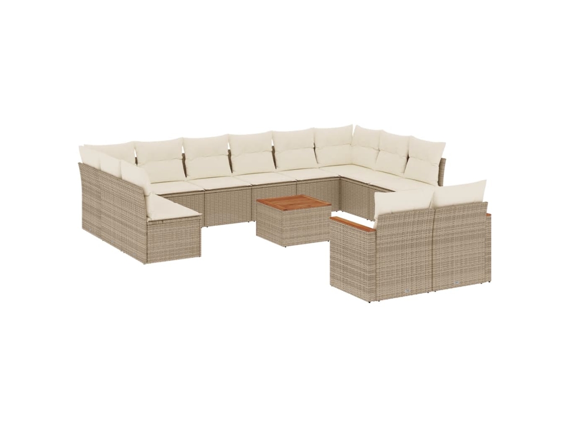 Conjunto de 13 Sofás para Jardim com Almofadões Vime Pe Bege MAISON EXCLUSIVE