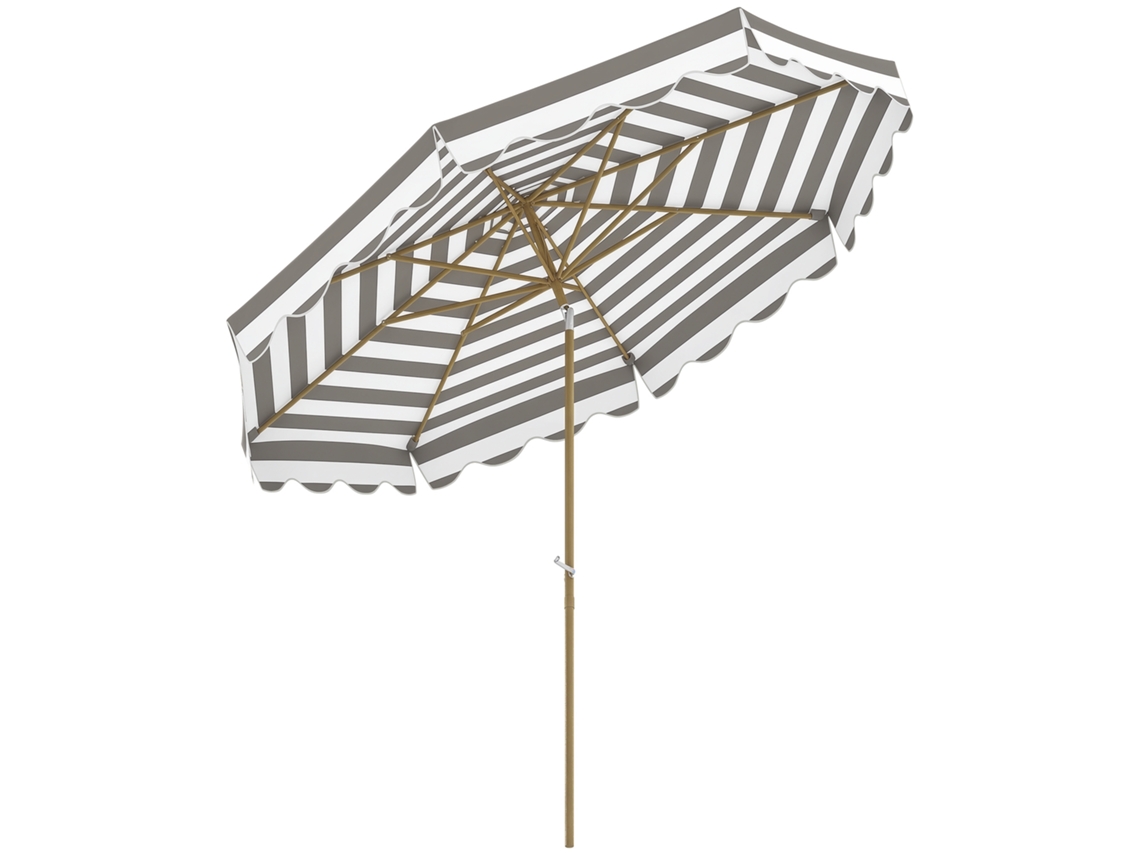 Grande ombrellone con protezione uv 50+ telo regolabile per giardino patio e terrazzo Ø2.68x2.37 m righe grigie e bianche ZENCORE SERVICES