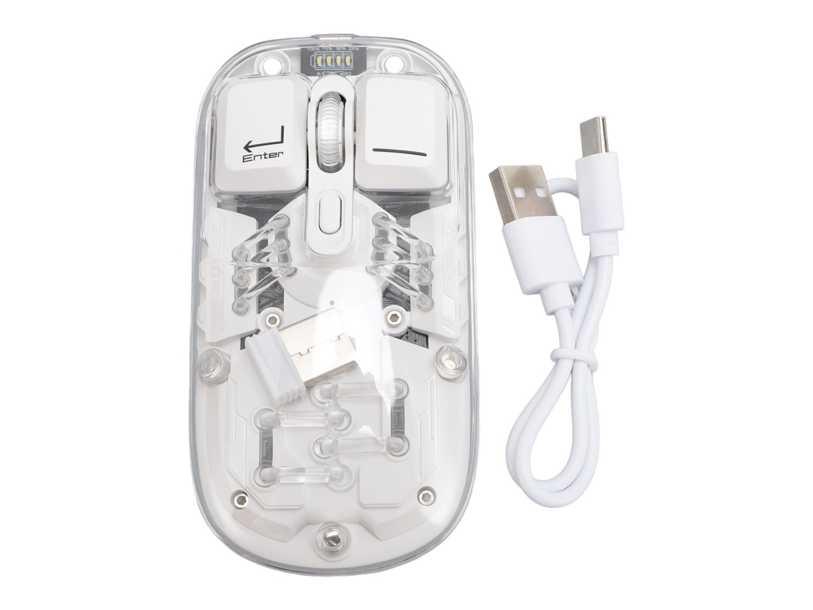 Mouse Sem Fio Dual Mode 2.4G Bluetooth RGB Recarregável 400mAh Branco S/MARCA