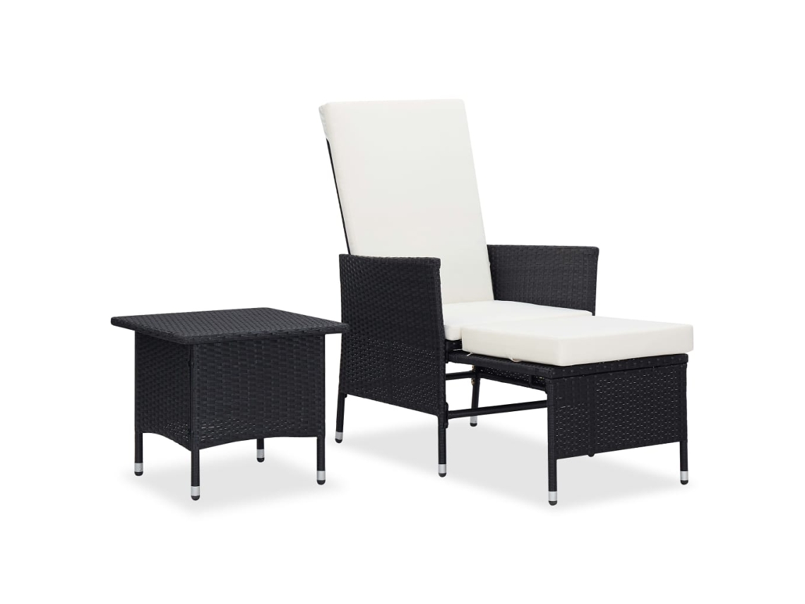 Conjunto 2 Peças Lounge De Jardim C/ Almofadões Vime Pe Preto Dkd Home Decor