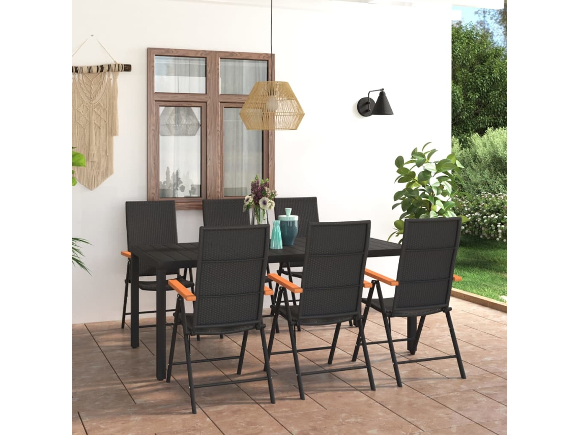 Vidaxl 7 Pcs Conjunto De Jantar Para Jardim Preto E Castanho