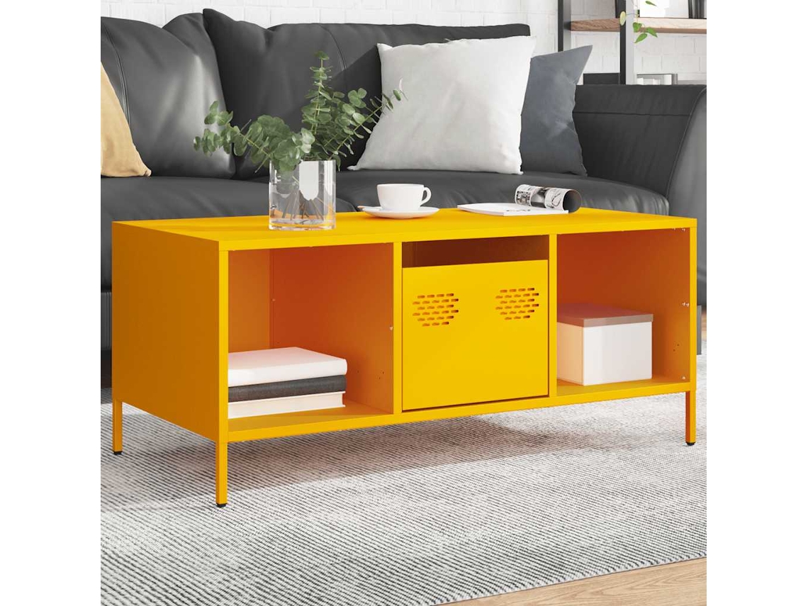 Vidaxl Mesa Centro 101,5x50x43,5 Cm Aço Laminado Frio Amarelo Mostarda