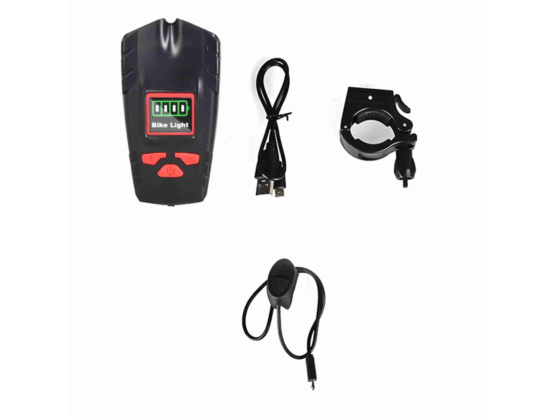 Farol Dianteiro para Bicicleta, Resistente à Água, 2000mAh, com Buzina e Tela de Potência S/MARCA