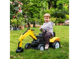 Trator a Pedais para Crianças Escavadora P/ Pequenos com Pá Dianteira e Buzina Infantil 107x42x71 Cm Amarelo