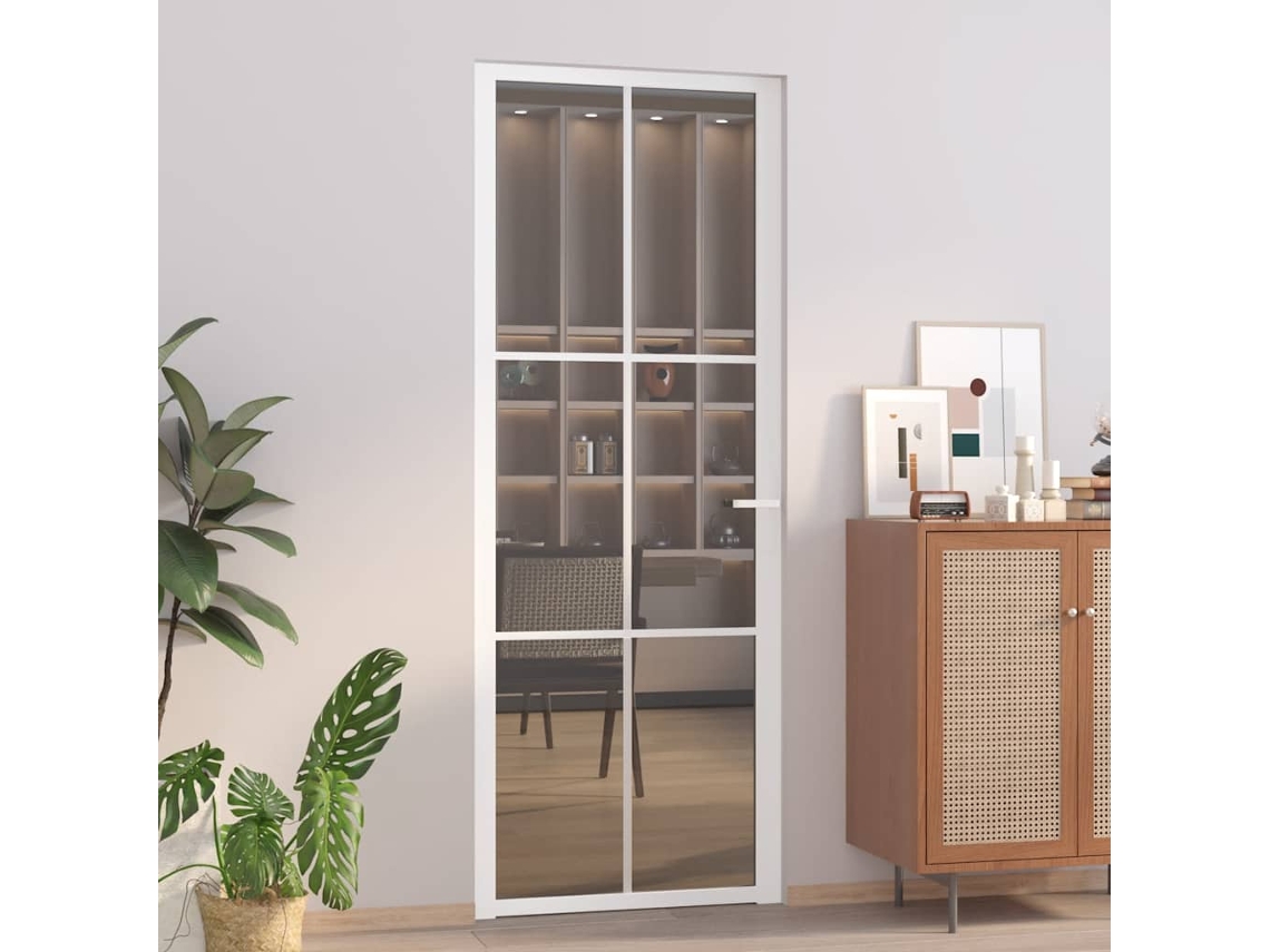 Vidaxl Porta De Interior 76x201,5 Cm Vidro Esg E Alumínio Branco