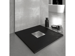 Base de Duche de Resina Slate Preto 80x70 Cm com Grade RC