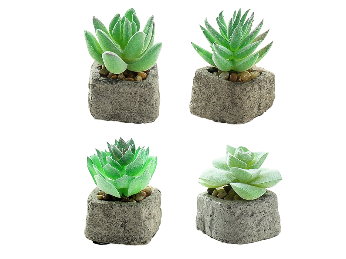 4 Peças de Suculentas Simuladas em Vasos Pequenos de Pedra Decoração Moderna com Flores e Plantas Artificiais NEVEANCE