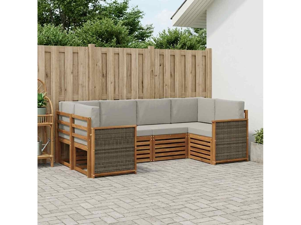 Vidaxl Conjunto De Sofá Sectional 5 Pcs Natural E Cinzento-claro