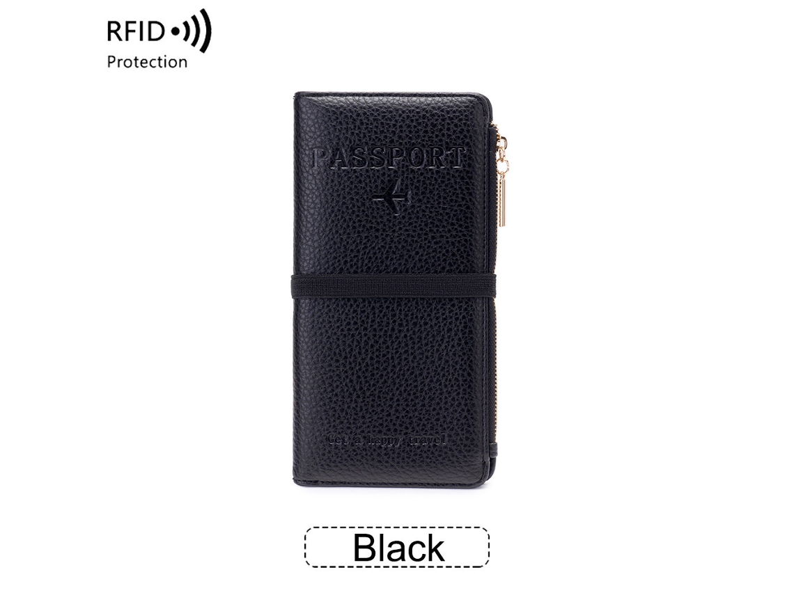 Porta-cartões Carteira Eifson Rfid Passaporte Couro Pu Janela Id Bolso Notas Viagem Preto