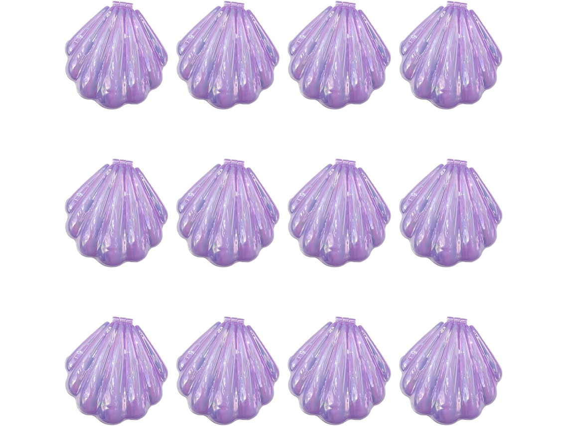 Conjunto De 12 Escovas Cabelo Em Formato Concha Mini Escova Roxa Galvanizada Com Espelho Dobrável Para Viagem Pente