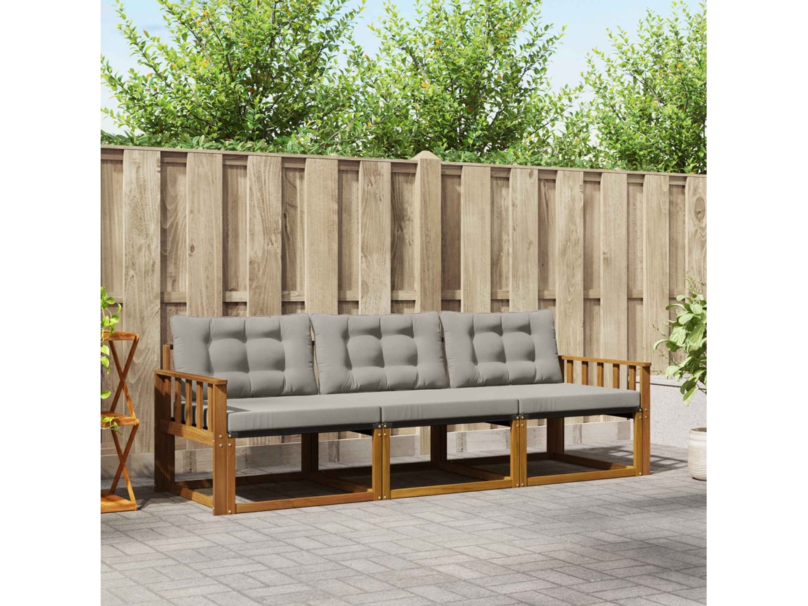 Vidaxl Conjunto De Sofás Para Exterior 3 Pcs Cinza Natural E Claro