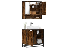 Vidaxl 2 Pcs Conj. Móveis Casa De Banho Derivados Madeira Cor Fumado