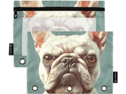 Pastas Bulldog Francês Irritado Com Janela Transparente, Estojo De Tecido Com Ilhós, 3-argolas Materiais De