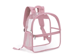 Mochila Transparente De Pvc Com Bolso Frontal Para Cosméticos E Celulares, Rosa.