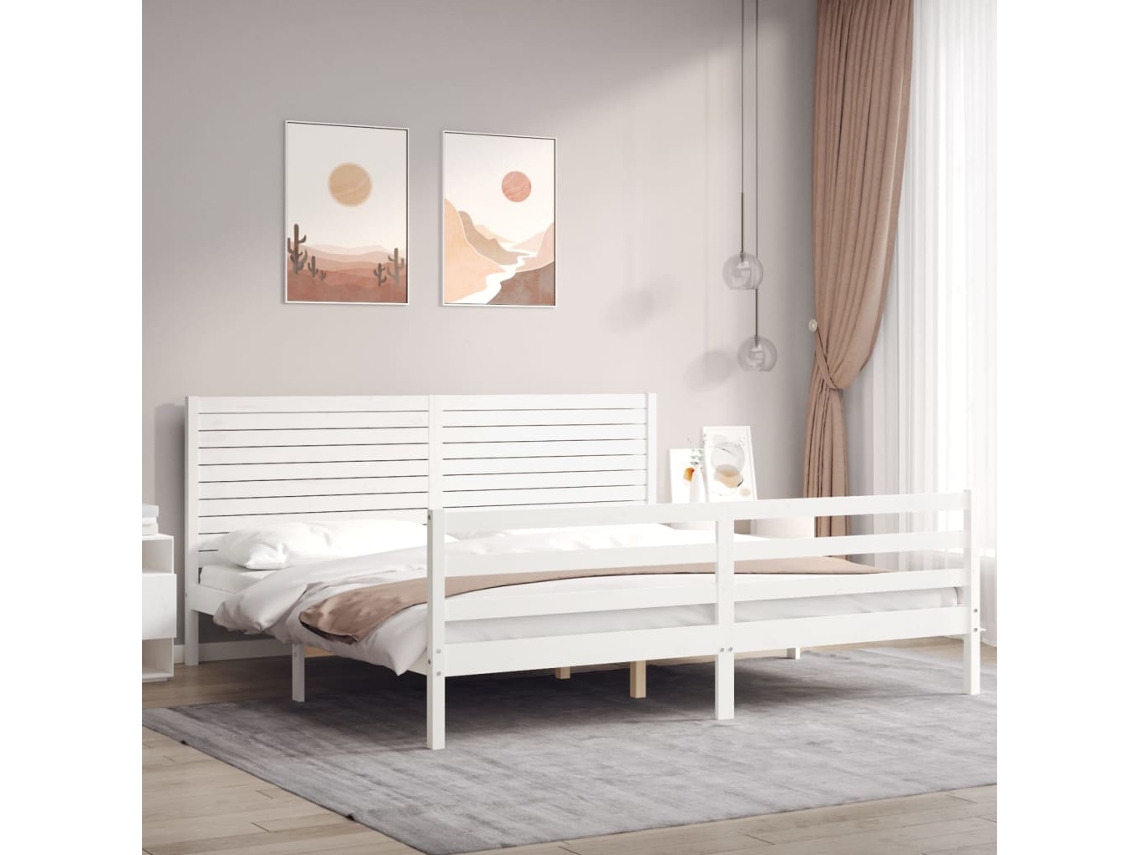 Vidaxl Estrutura De Cama Com Cabeceira 200x200cm Madeira Maciça Branco