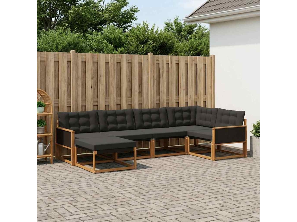 Vidaxl Conjunto De Sofás Para Exterior 6 Pcs Natural E Preto