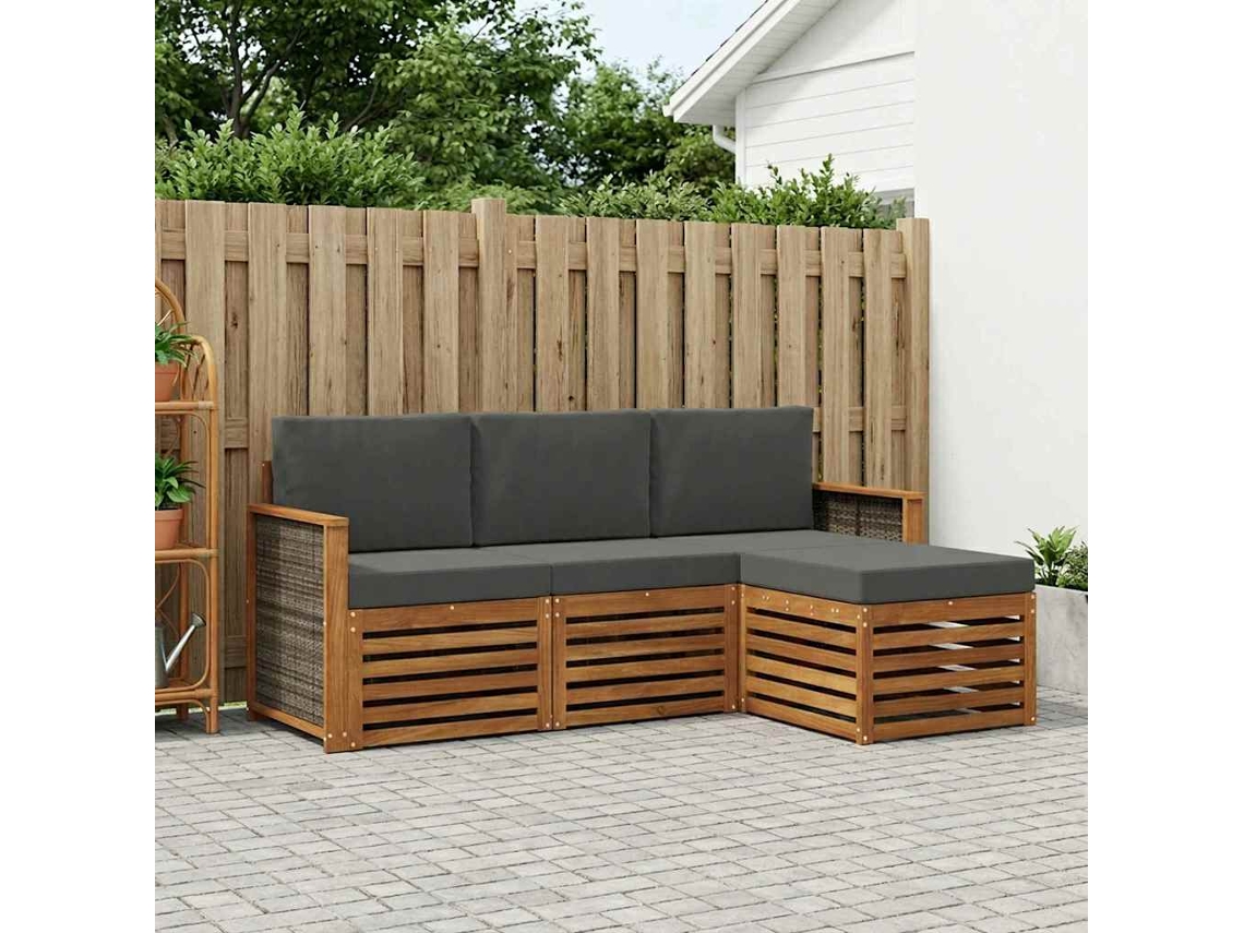 Vidaxl Conjunto De Sofás Para Exterior 4 Pcs Natural E Antracite