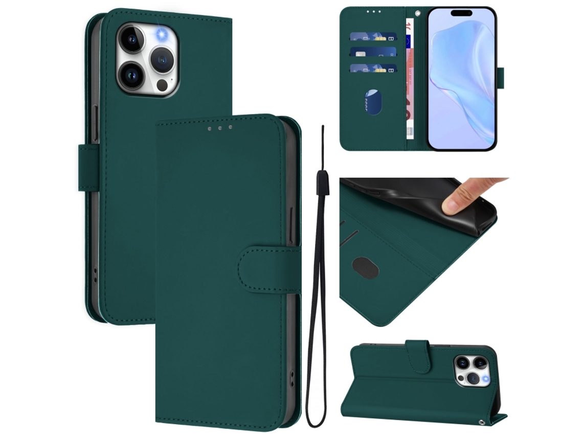 Capa De Couro Sintético Para Iphone 16 Pro Max - Toque Suave - Cor Sólida - Com Cordão