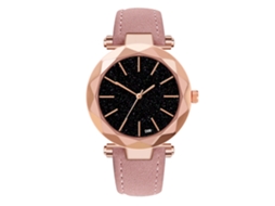 Relógio de Pulso Feminino Simples de Quartzo com Pulseira de Couro Artificial Rosa