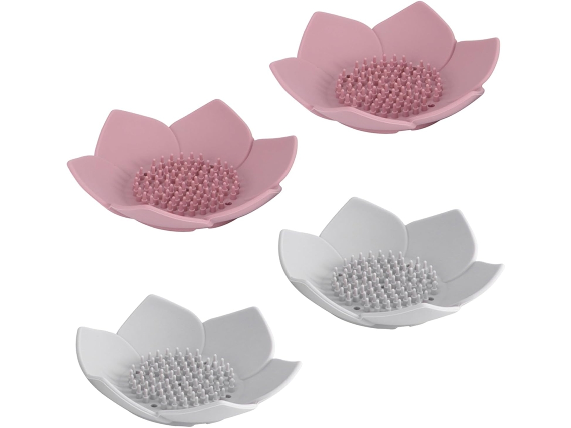 Conjunto De 4 Saboneteiras De Silicone Em Formato De Lótus Com Drenagem Automática, Duráveis.