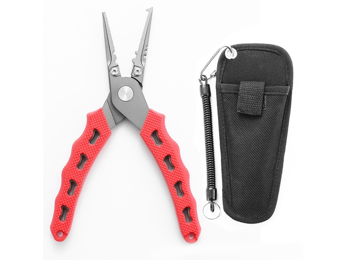 Alicate de Pesca Inox Portátil com Bolsa Oxford Vermelha