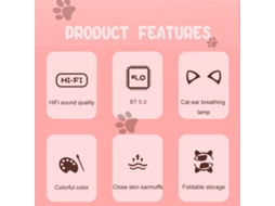 Fone de ouvido Mali over ear com luzes cat ear, 7 cores, BT5.0, dobrável, microfone, aux, MP3 | S/MARCA