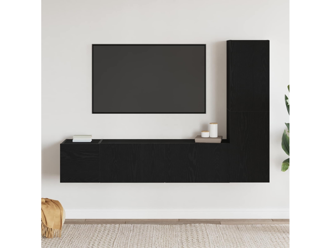Vidaxl Conjunto de Móvel de Tv 4 Pcs Carvalho Preto Madeira Processada