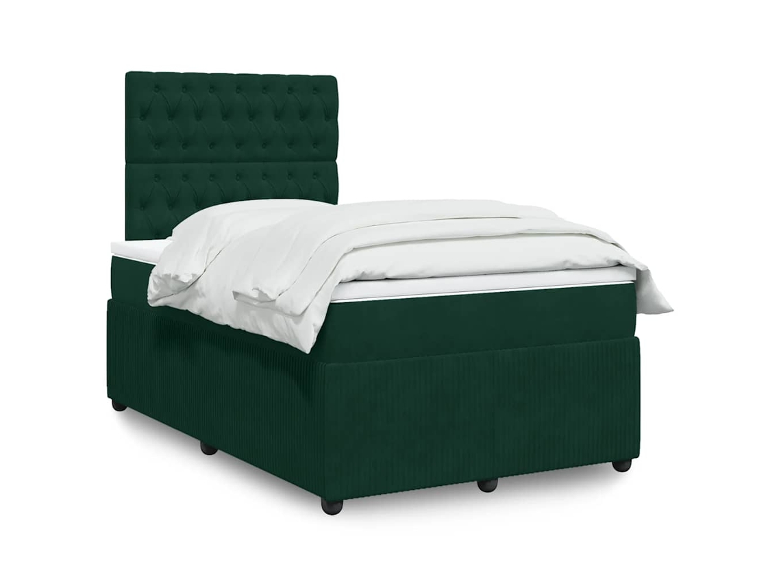 Vidaxl Cama Boxspring Com Colchão 120x190 Cm Veludo Verde-escuro