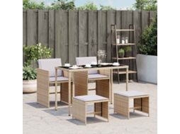 Vidaxl 5pcs Conj. Jantar Jardim C/ Almofadões Vime Pe Bege Misturado
