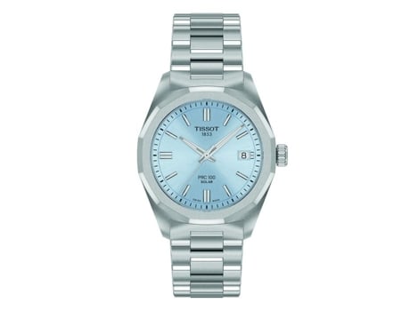 Relógio Feminino Com Pulseira De Aço Tissot Relógio Feminino Tissot Prc100 Solar Aço Mostrador Azul