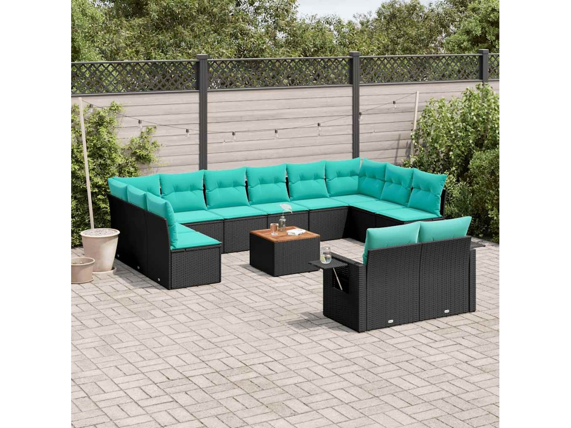 Vidaxl Conjunto De Sofá De Jardim Com 13 Peças E Almofadas Em Rattan Sintético Preto