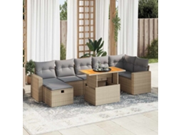 Vidaxl 5 Pcs Conj. Sofás P/ Jardim C/ Almofadões Vime Pe/acácia Bege