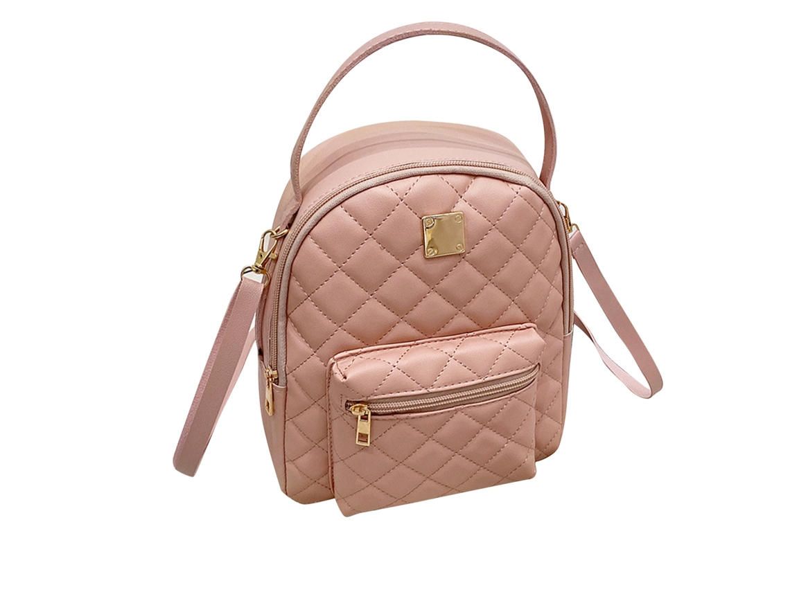 Mochila de Trabalho Esticada Pu Resistente À Água com Decoração de Prato de Ferro Rosa