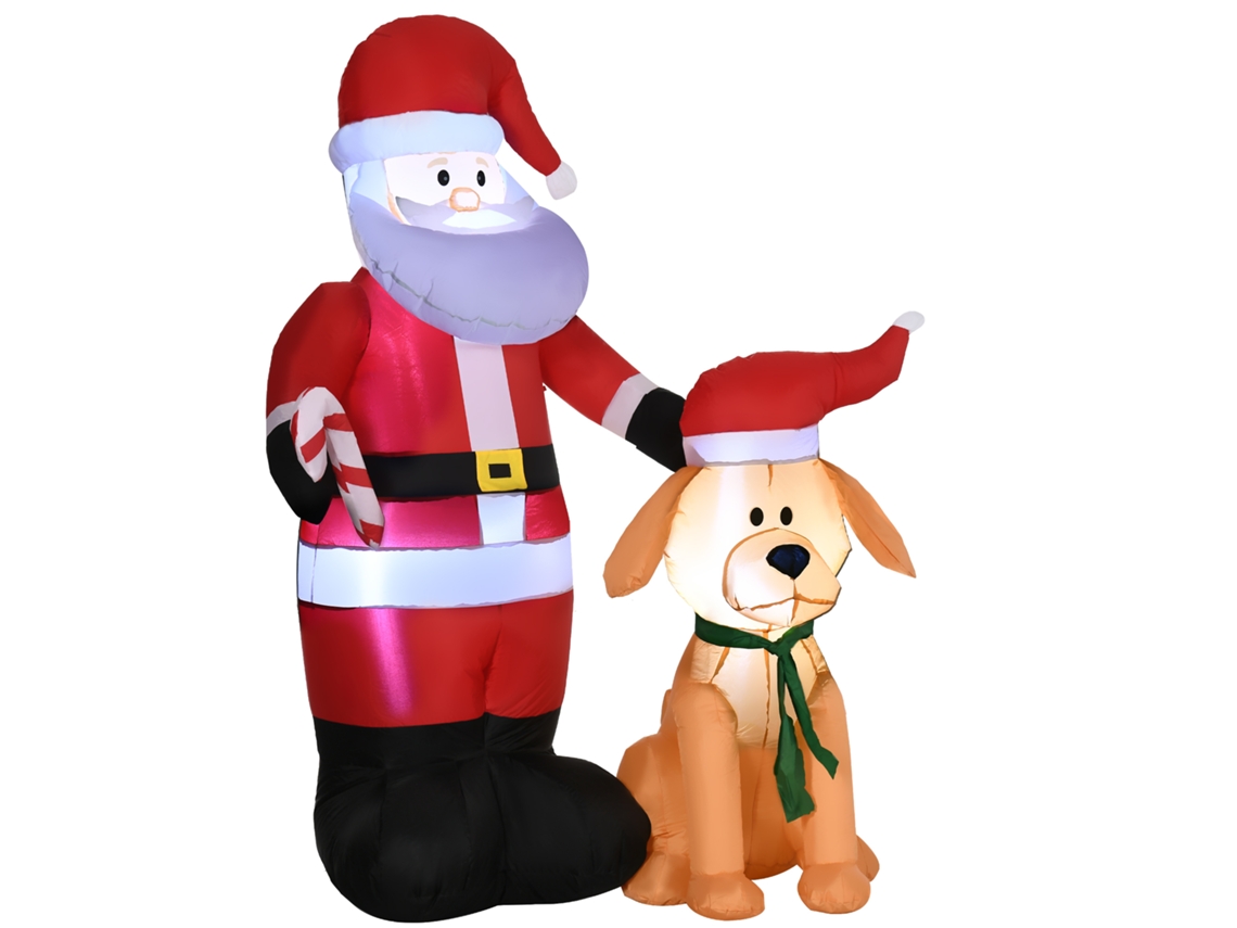 Papai Noel Inflável Com Cão, 9 Luzes Led, Ip44, 117x80x157cm, Multicolor