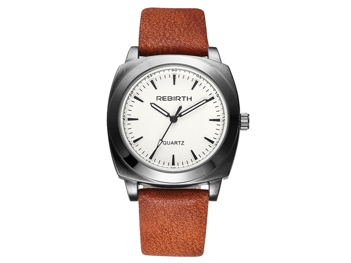 Relógio de Pulso Analógico de Quartzo com Pulseira de Couro, Dial Redondo, Estilo Fashion (marrom vermelho)