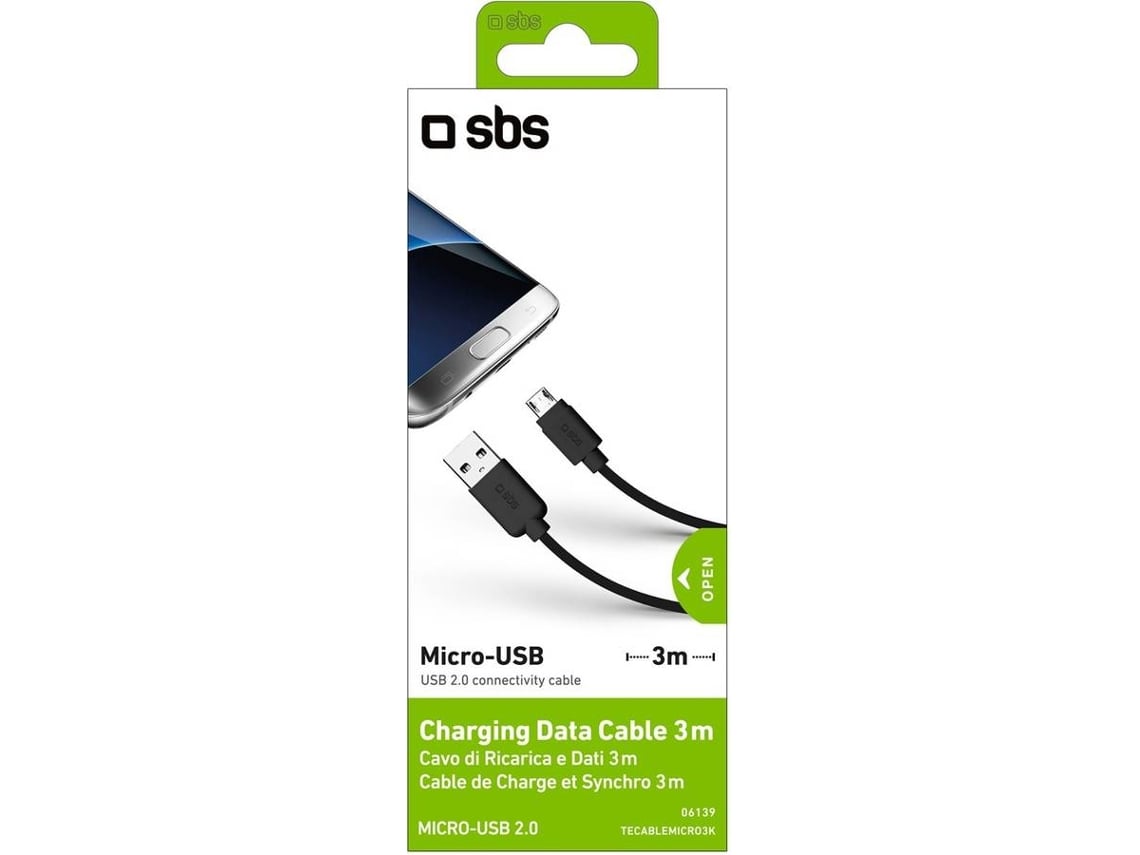 Cabo SBS TECABLEMICRO3K (USB - Micro-USB - 3m - Preto)
