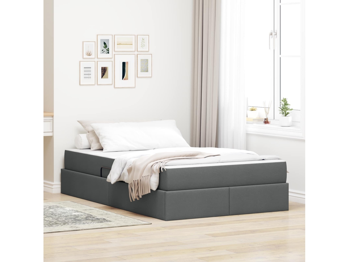 Vidaxl Cama Com Arrumação E Colchão Cinza Escuro 120 X 190 Cm
