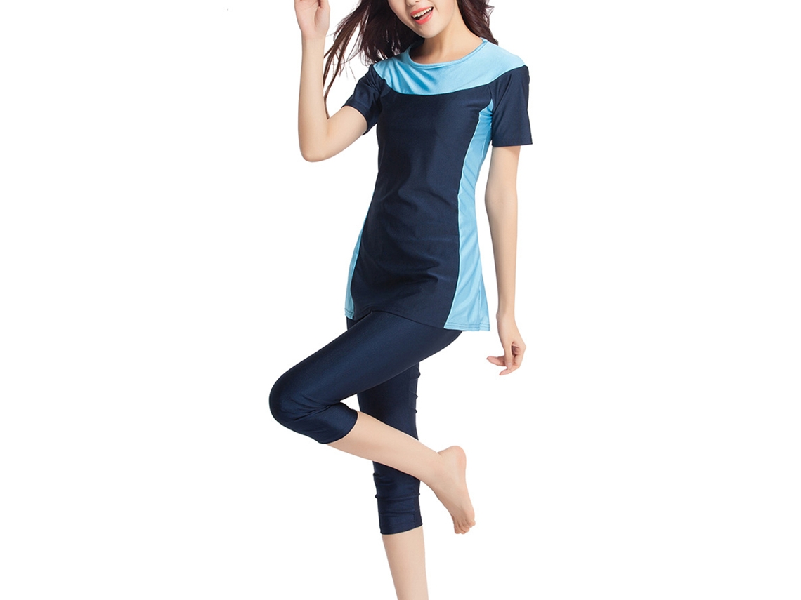 Traje de Banho Feminino Manga Curta Azul Escuro Tamanho XL