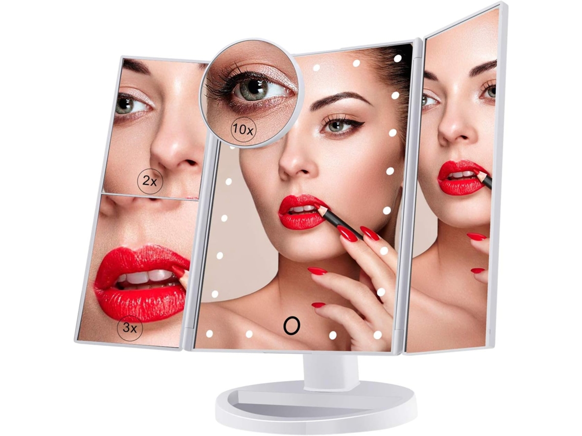 Espelho De Maquiagem Com Tripla Ampliação E 21 Luzes Led, 10x/3x/2x Lig Aquaforge