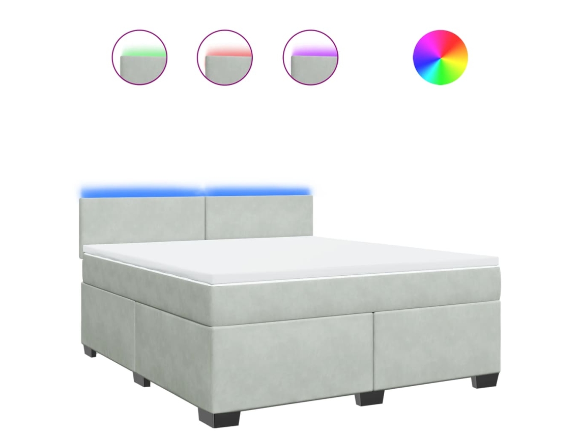 Cama com Molas e Colchão Veludo Cinzento Claro MAISON EXCLUSIVE (180x200 cm)