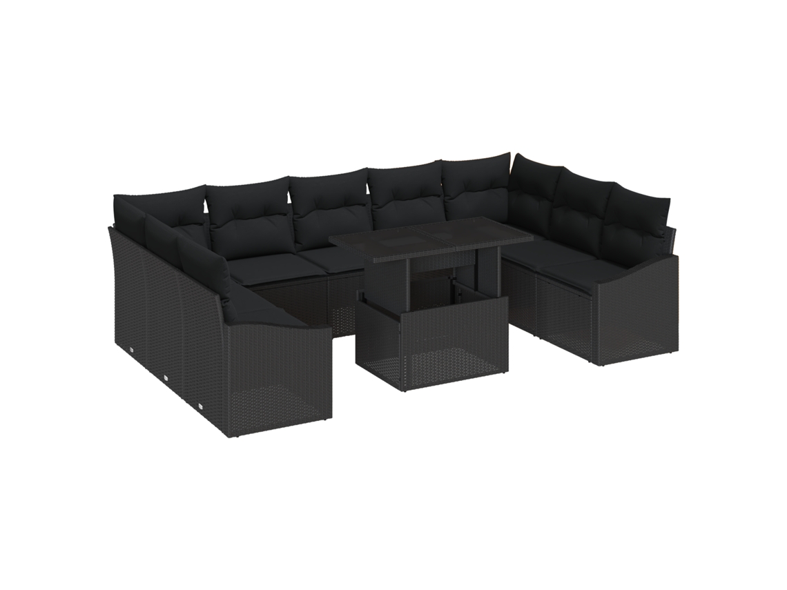 Conjunto 10 Conjunto De Sofá De Jardim Vidaxl Preto Vime Pe (100 X 55 X 73 Cm)